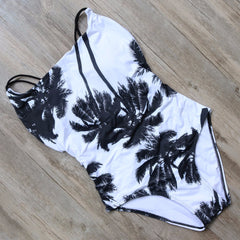 One Piece Black & White Tree Print Monokini