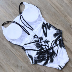 One Piece Black & White Tree Print Monokini