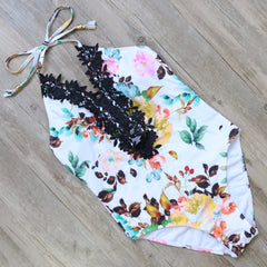 One Piece White Floral Monokini