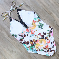 One Piece White Floral Monokini