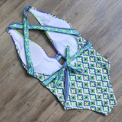One Piece Blue & Green Floral Monokini