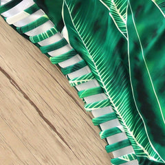 One Piece Green Leaf Bodysuit with Bandage Cut Out