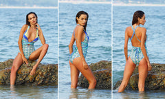 One Piece Blue & Green Floral Monokini