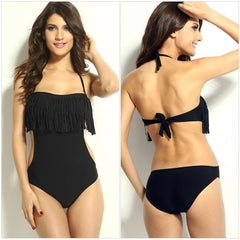 One Piece Tassel & Halter Bikini