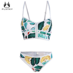 Plavky Floral High Neck Bikini with Zipper