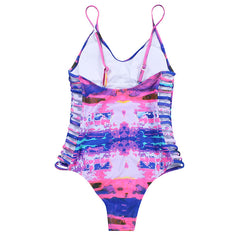 One Piece Green Leaf Bodysuit with Bandage Cut Out