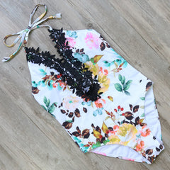 One Piece White Floral Monokini