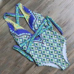One Piece Blue & Green Floral Monokini