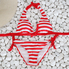 Halter Top Striped Brazilian Bikini