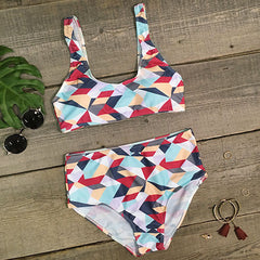 High Waist Geometric Print